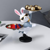 Maxbell Rabbit Statue with Storage Tray Bunny Figurine Animal Sculpture Key Holder Gray