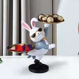 Maxbell Rabbit Statue with Storage Tray Bunny Figurine Animal Sculpture Key Holder Gray