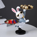 Maxbell Rabbit Statue with Storage Tray Bunny Figurine Animal Sculpture Key Holder Gray