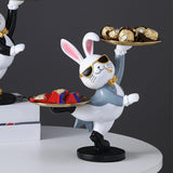 Maxbell Rabbit Statue with Storage Tray Bunny Figurine Animal Sculpture Key Holder Gray