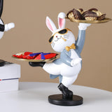 Maxbell Rabbit Statue with Storage Tray Bunny Figurine Animal Sculpture Key Holder Gray