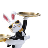 Maxbell Rabbit Statue with Storage Tray Bunny Figurine Animal Sculpture Key Holder Black