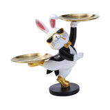 Maxbell Rabbit Statue with Storage Tray Bunny Figurine Animal Sculpture Key Holder Black