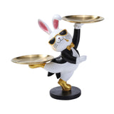 Maxbell Rabbit Statue with Storage Tray Bunny Figurine Animal Sculpture Key Holder Black