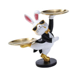 Maxbell Rabbit Statue with Storage Tray Bunny Figurine Animal Sculpture Key Holder Black