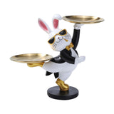 Maxbell Rabbit Statue with Storage Tray Bunny Figurine Animal Sculpture Key Holder Black