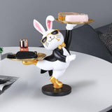 Maxbell Rabbit Statue with Storage Tray Bunny Figurine Animal Sculpture Key Holder Black