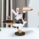 Maxbell Rabbit Statue with Storage Tray Bunny Figurine Animal Sculpture Key Holder Black