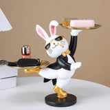 Maxbell Rabbit Statue with Storage Tray Bunny Figurine Animal Sculpture Key Holder Black
