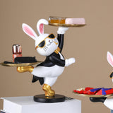 Maxbell Rabbit Statue with Storage Tray Bunny Figurine Animal Sculpture Key Holder Black