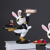 Maxbell Rabbit Statue with Storage Tray Bunny Figurine Animal Sculpture Key Holder Black