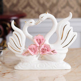 Maxbell 2Pcs White Swan Figurines Modern Ceramic Sculpture Swan Ornament Decoration Style A