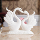 Maxbell 2Pcs White Swan Figurines Modern Ceramic Sculpture Swan Ornament Decoration Style A