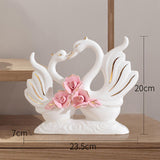 Maxbell 2Pcs White Swan Figurines Modern Ceramic Sculpture Swan Ornament Decoration Style A
