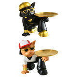 Maxbell Resin Bulldog Sculpture Storage Tray Statue for Bookshelf Porch Living Room Black