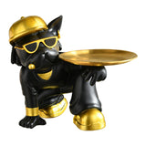 Maxbell Resin Bulldog Sculpture Storage Tray Statue for Bookshelf Porch Living Room Black