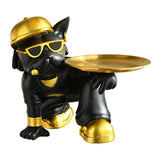 Maxbell Resin Bulldog Sculpture Storage Tray Statue for Bookshelf Porch Living Room Black