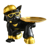 Maxbell Resin Bulldog Sculpture Storage Tray Statue for Bookshelf Porch Living Room Black