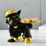 Maxbell Resin Bulldog Sculpture Storage Tray Statue for Bookshelf Porch Living Room Black
