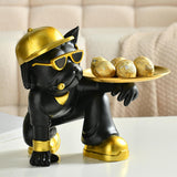 Maxbell Resin Bulldog Sculpture Storage Tray Statue for Bookshelf Porch Living Room Black