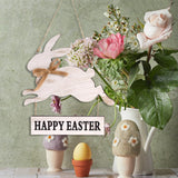 Maxbell Happy Easter Hanging Sign Rabbit Wooden Plaque for Easter Party Favors Decor