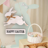 Maxbell Happy Easter Hanging Sign Rabbit Wooden Plaque for Easter Party Favors Decor