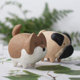 Maxbell Wood Carved Dog Figurine Cute Handmade Mini for Bookshelf Table B
