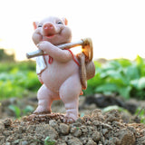 Maxbell Pig Figurine Cute Garden Statue Sculpture Outside Nursery Room Hoeing 10x6.5x5.5cm