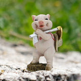 Maxbell Pig Figurine Cute Garden Statue Sculpture Outside Nursery Room Hoeing 10x6.5x5.5cm
