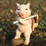Maxbell Pig Figurine Cute Garden Statue Sculpture Outside Nursery Room Hoeing 10x6.5x5.5cm