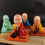 Maxbell Little Monk Figurine Solar Powered Car Toy Bobble Head Toy Car Ornament L Red