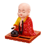 Maxbell Little Monk Figurine Solar Powered Car Toy Bobble Head Toy Car Ornament L Red
