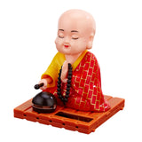 Maxbell Little Monk Figurine Solar Powered Car Toy Bobble Head Toy Car Ornament L Red