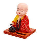 Maxbell Little Monk Figurine Solar Powered Car Toy Bobble Head Toy Car Ornament L Red