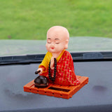Maxbell Little Monk Figurine Solar Powered Car Toy Bobble Head Toy Car Ornament L Red