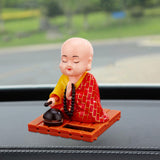 Maxbell Little Monk Figurine Solar Powered Car Toy Bobble Head Toy Car Ornament L Red