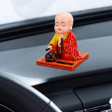 Maxbell Little Monk Figurine Solar Powered Car Toy Bobble Head Toy Car Ornament L Red