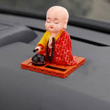 Maxbell Little Monk Figurine Solar Powered Car Toy Bobble Head Toy Car Ornament L Red