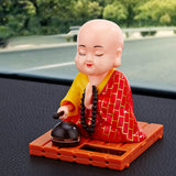 Maxbell Little Monk Figurine Solar Powered Car Toy Bobble Head Toy Car Ornament L Red
