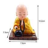 Maxbell Little Monk Figurine Solar Powered Car Toy Bobble Head Toy Car Ornament S Yellow