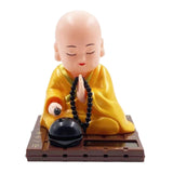 Maxbell Little Monk Figurine Solar Powered Car Toy Bobble Head Toy Car Ornament S Yellow