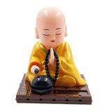 Maxbell Little Monk Figurine Solar Powered Car Toy Bobble Head Toy Car Ornament S Yellow