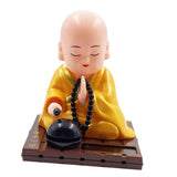 Maxbell Little Monk Figurine Solar Powered Car Toy Bobble Head Toy Car Ornament S Yellow