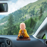 Maxbell Little Monk Figurine Solar Powered Car Toy Bobble Head Toy Car Ornament S Yellow