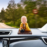 Maxbell Little Monk Figurine Solar Powered Car Toy Bobble Head Toy Car Ornament S Yellow