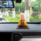 Maxbell Little Monk Figurine Solar Powered Car Toy Bobble Head Toy Car Ornament S Yellow