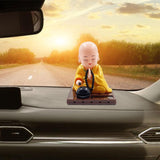Maxbell Little Monk Figurine Solar Powered Car Toy Bobble Head Toy Car Ornament S Yellow