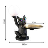 Maxbell Dog Statue Butler with Tray Night Light for Countertop Entrance Festivals Black