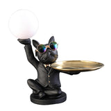 Maxbell Dog Statue Butler with Tray Night Light for Countertop Entrance Festivals Black