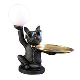 Maxbell Dog Statue Butler with Tray Night Light for Countertop Entrance Festivals Black